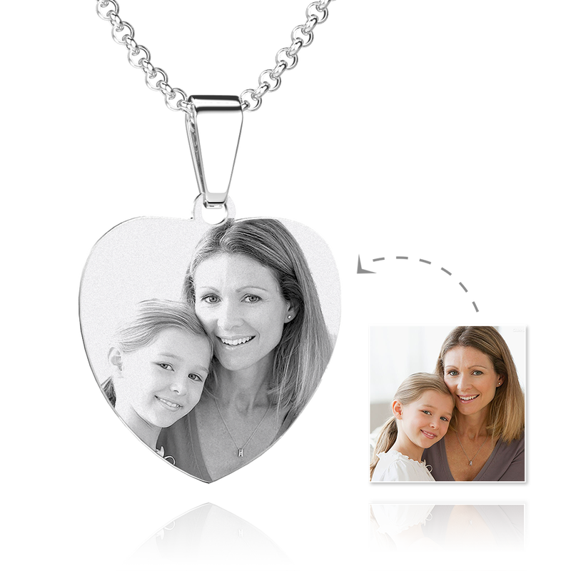 Women's Heart Photo Engraved Tag Necklace With Engraving Stainless Steel